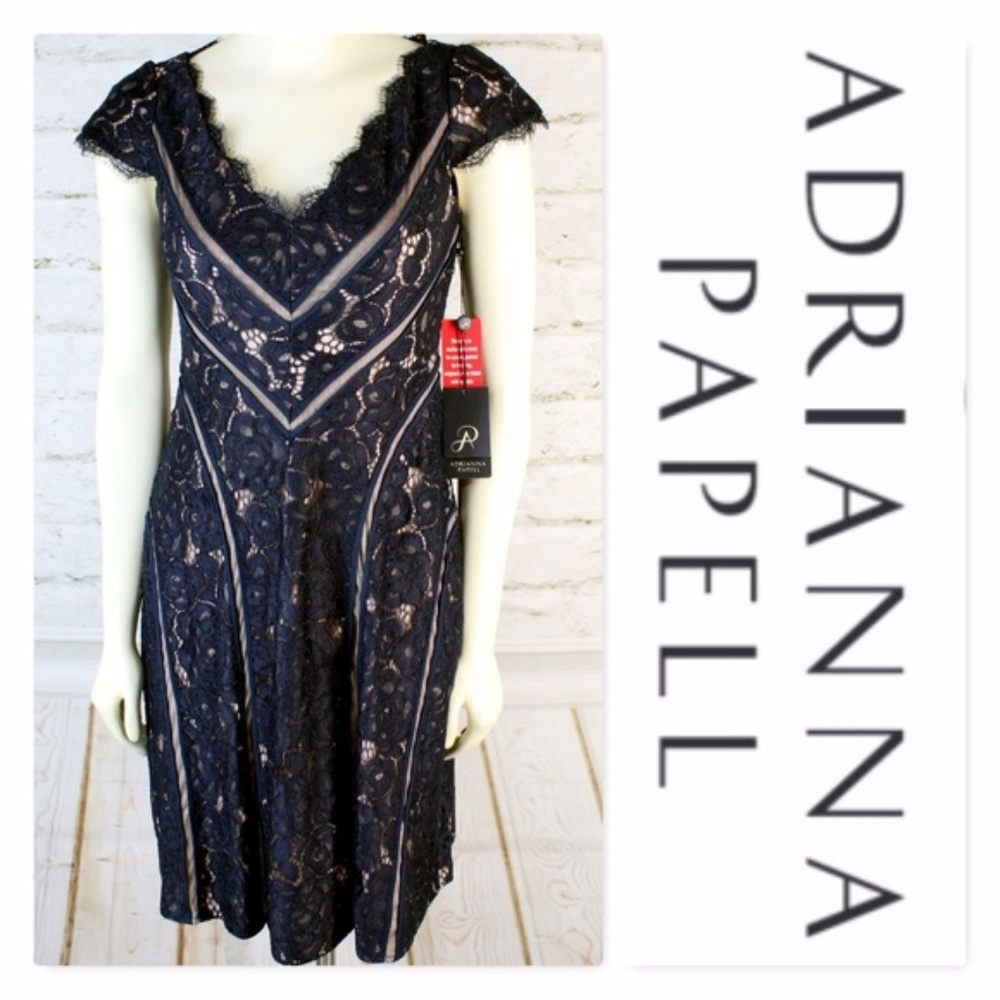 Adrianna Papell || Blue Lace Applique Dress